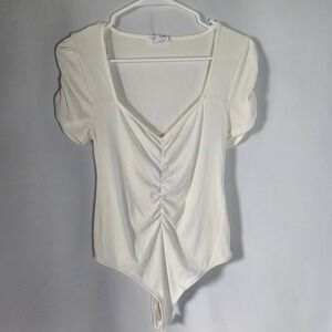 Steve Madden Womens Ribbed Bodysuit‎ Short Sleeve Square Neck White Size M